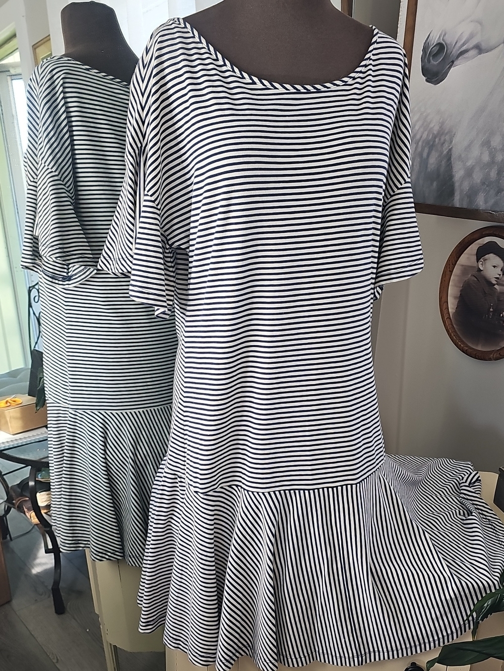 Vineyard Vines Black & White Striped Midi Dress